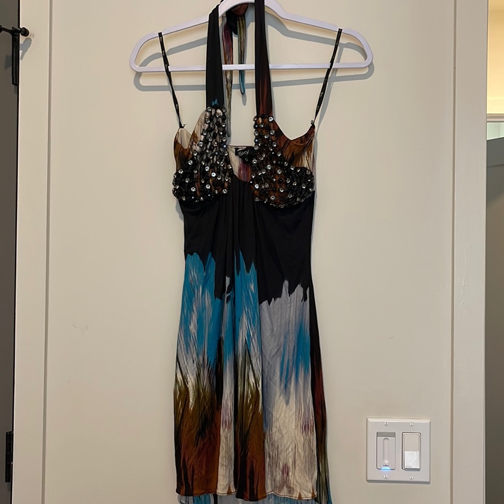Sky dress with fishnet sparkles and sophisticated tie dye look